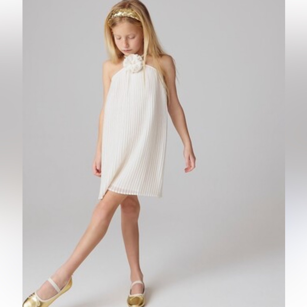 J.Crew Crewcuts Rosette Halter-Neck Chiffon Pleated Dress – Girls Size 10